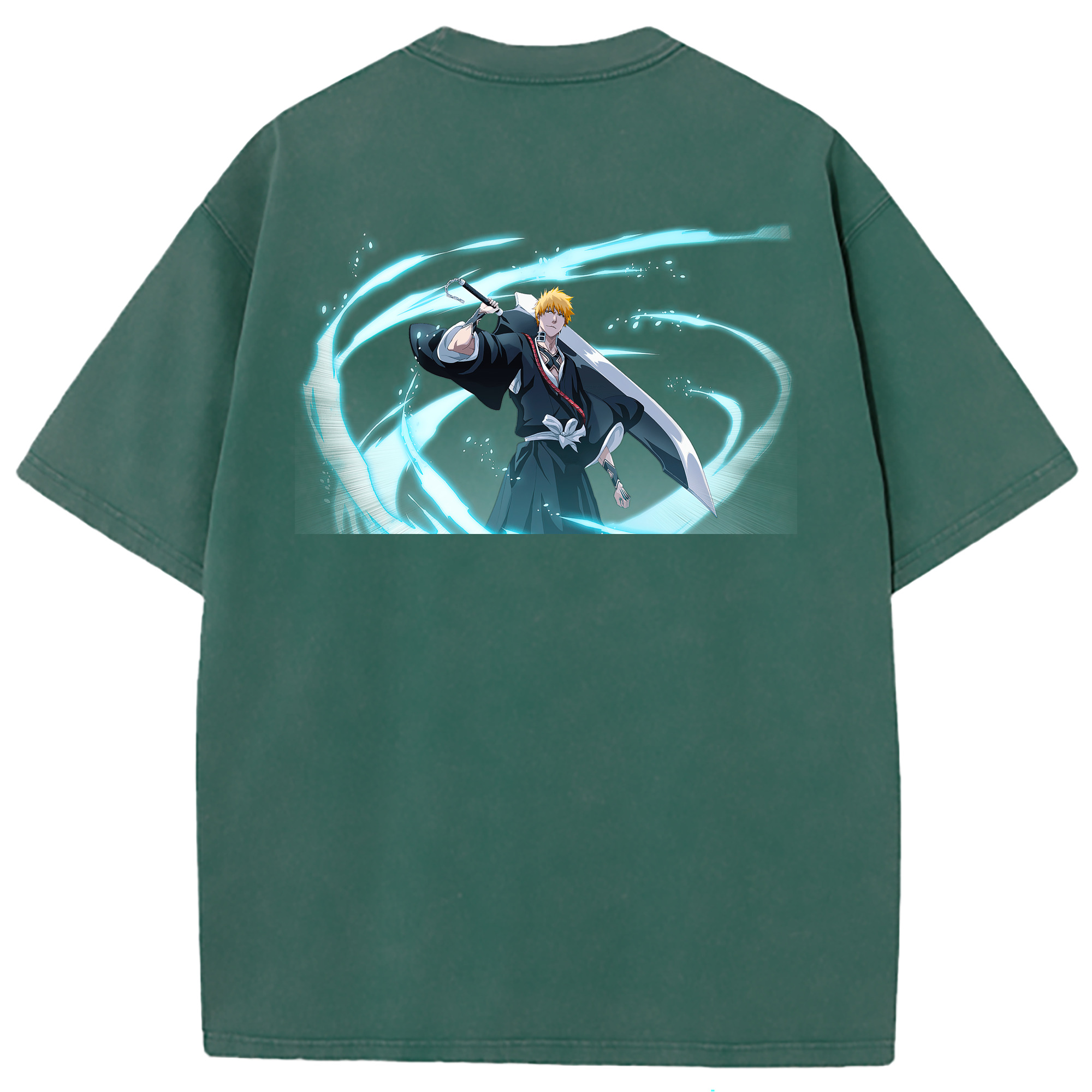 （画像用） ブリーチ 黒崎一護（くろさき いちご）BLEACH Kurosaki Ichigo 綿100% ヴィンテージ風 半袖Tシャツ（背面プリント）